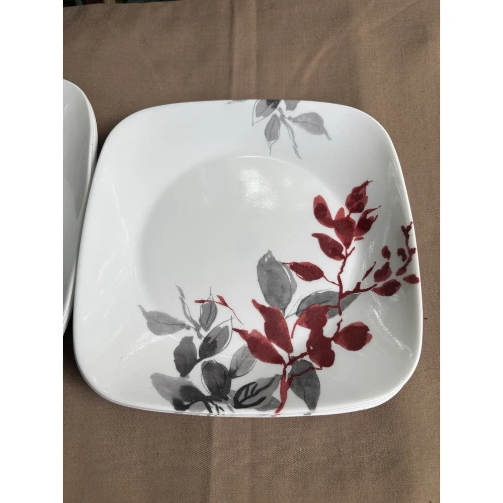Corelle Kyoto Leaves 15 Pc Square Set 3 Dinner Plates 4 Luncheon 4 Bowls 4 Mugs